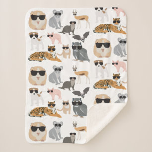 Cool and Funny Animals Wearing Sunglasses Sherpa Blanket