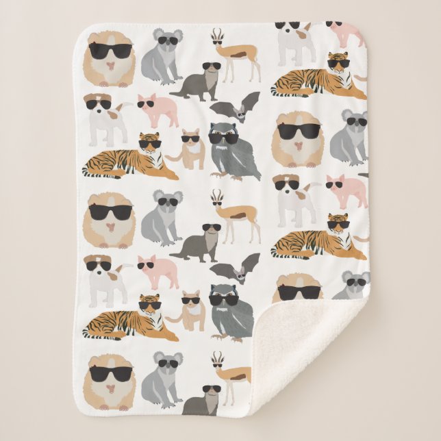 Cool and Funny Animals Wearing Sunglasses Sherpa Blanket (Front)