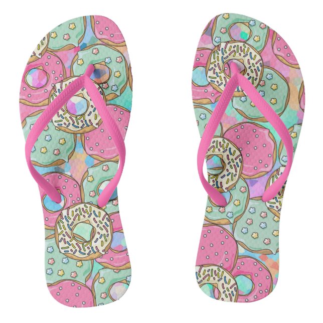Cool and funny doughnut pattern flip flops (Footbed)