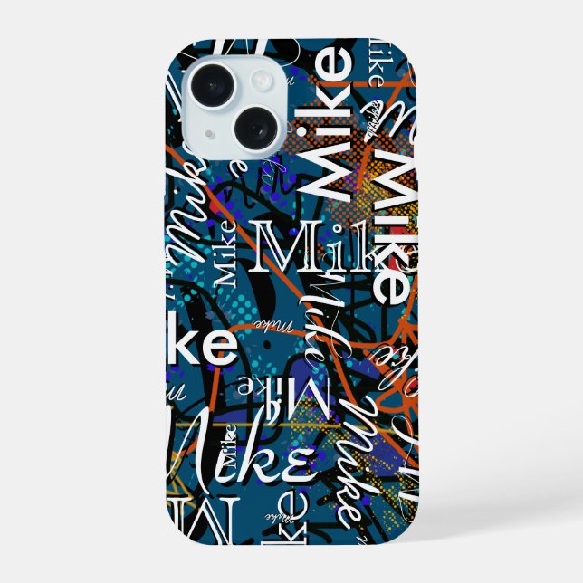 Cool and Modern Abstract Pattern with His Name iPhone 15 Case (Back)