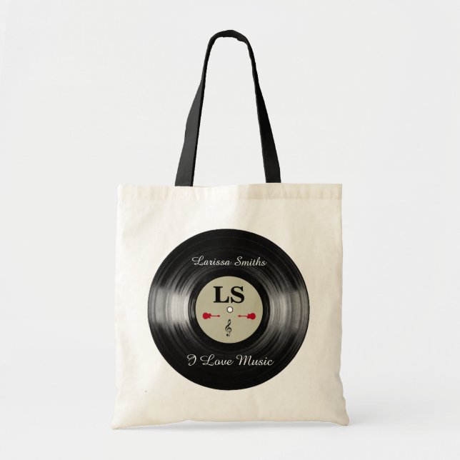 cool and personalised vinyl record tote bag (Front)