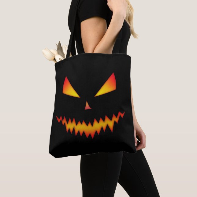 Cool and scary Jack O'Lantern face Halloween Black Tote Bag (Close Up)