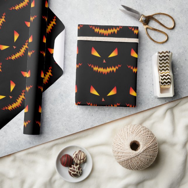 Cool and scary Jack O'Lantern face Halloween Wrapping Paper (Crafts)
