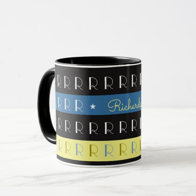 Cool and stylish typography mug with initial R (Front Left)