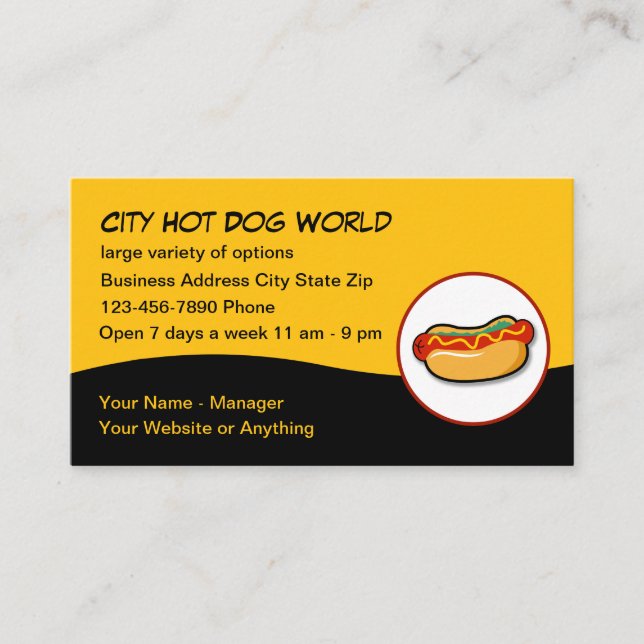 Cool And Trendy Hotdog Theme Restaurant Business Card (Front)