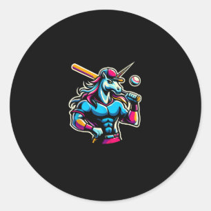 Cool Angry Unicorn Playing Baseball Ball Bat Baseb Classic Round Sticker