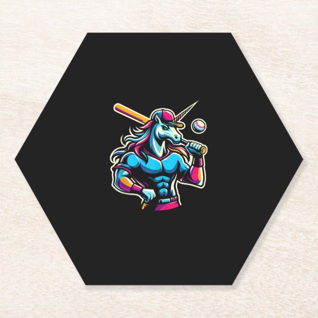 Cool Angry Unicorn Playing Baseball Ball Bat Baseb Paper Coaster (Front)