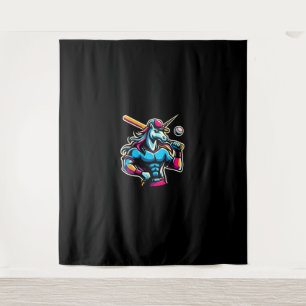 Cool Angry Unicorn Playing Baseball Ball Bat Baseb Tapestry
