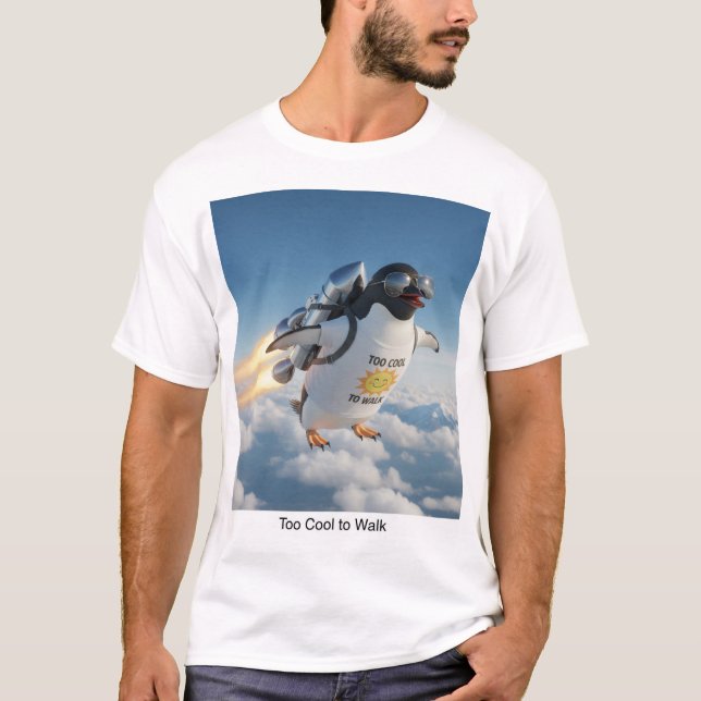 Cool Animal Lovers Tee| Quirky Flight Penguin Gift T-Shirt (Front)