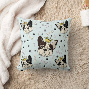 Cool Animal Pattern - Cute Bull Dog with Crown 1 Cushion