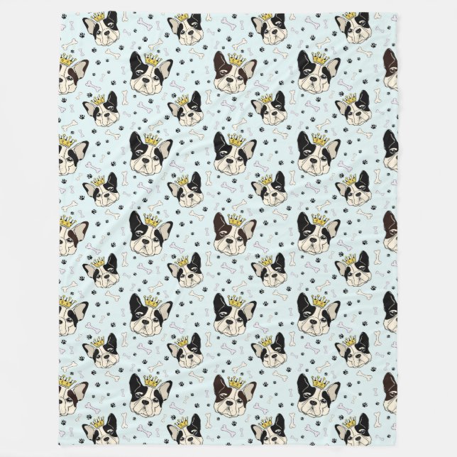 Cool Animal Pattern - Cute Bull Dog with Crown 1 Fleece Blanket (Front)