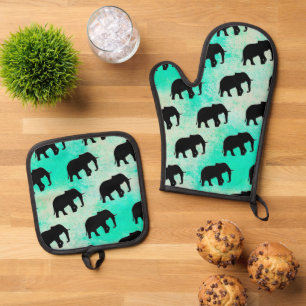 Cool Animal Pattern - Elephant 5a Oven Mitt & Pot Holder Set