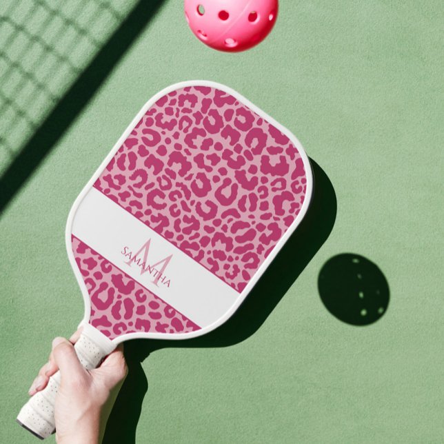 Cool Animal Pattern Name Colourful Pink Girly Fun Pickleball Paddle (Animal Pattern Monogrammed Name Pink Girly Sports Pickleball Paddle)