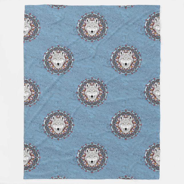 Cool Animal Pattern - Wolf Head Mandala 2 Fleece Blanket (Front)
