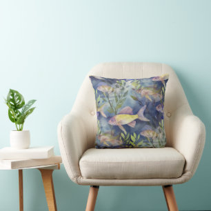 Cool Animal Watercolor Pattern - Fish 1 Cushion