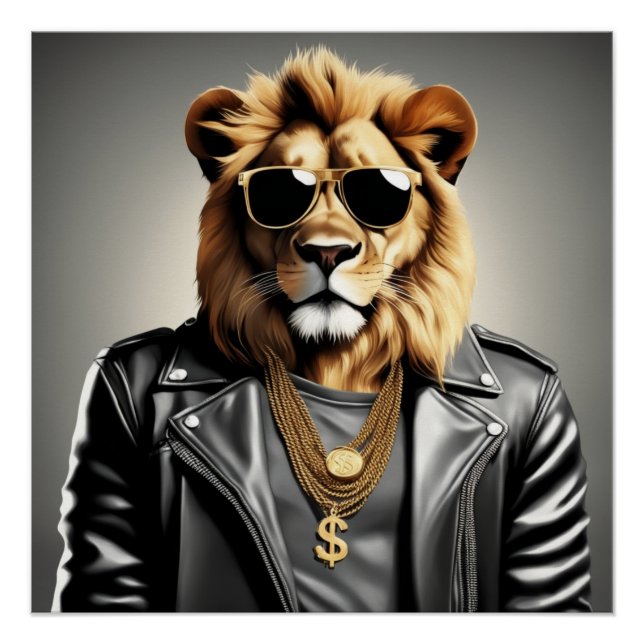 Cool Animal Wearing Sunglasses And Leather Jacket Poster (Front)