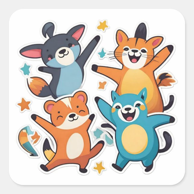 Cool animals square sticker (Front)
