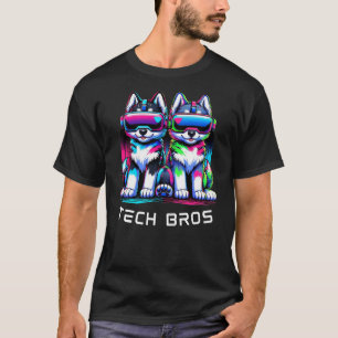 Cool Anime Dog Cartoon Puppies VR Tech Bros T-Shirt