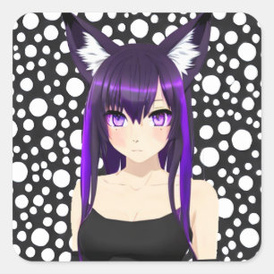 Cool Anime Girl with Purple Hair and Eyes Square Sticker