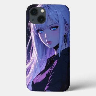 Cool Anime Girl with Silver Hair iPhone Case