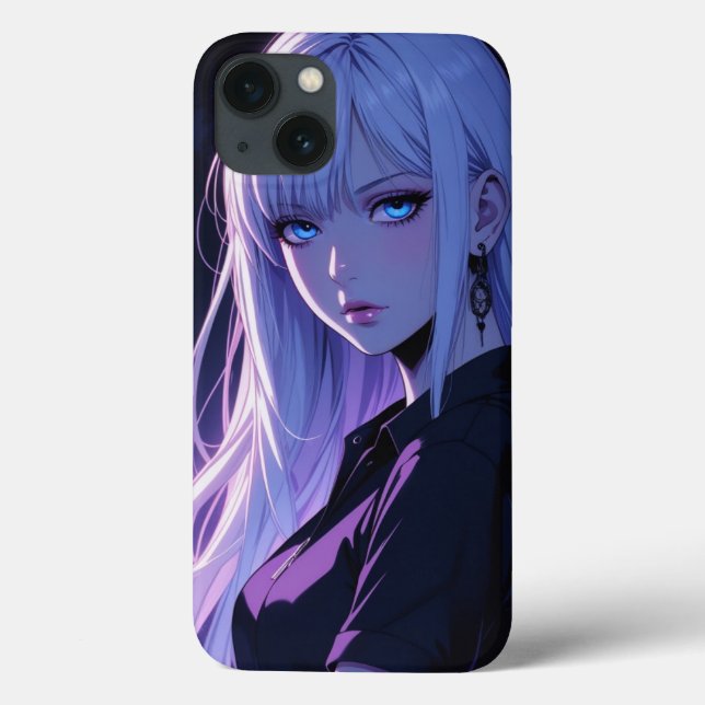 Cool Anime Girl with Silver Hair iPhone Case (Back)