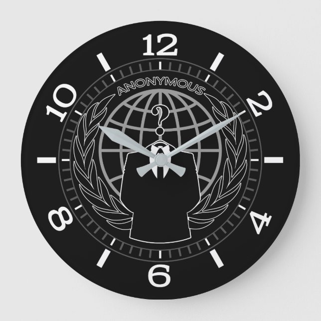 Cool Anonymous Logotype on Black Dial Large Clock (Front)