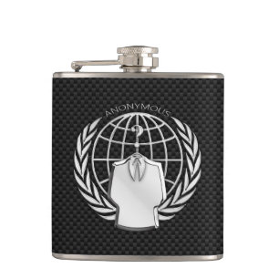 Cool Anonymous Logotype on Carbon Fibre Print Hip Flask