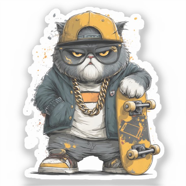 Cool Anthropomorphic Cat in Hip Hop Attire (Front)