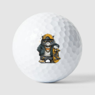 Cool Anthropomorphic Cat in Hip Hop Attire Golf Balls