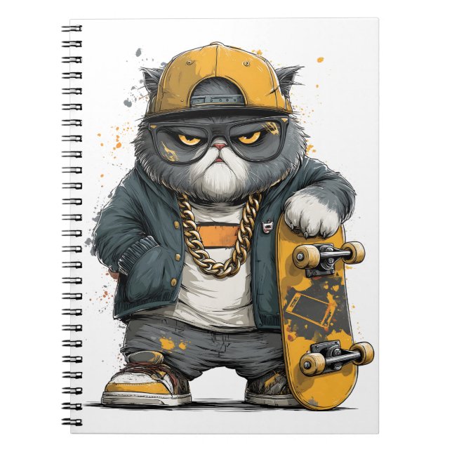 Cool Anthropomorphic Cat in Hip Hop Attire Notebook (Front)