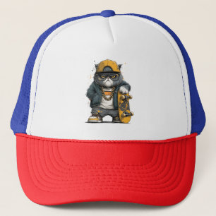 Cool Anthropomorphic Cat in Hip Hop Attire Trucker Hat