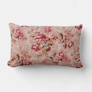 Cool antique Damask floral pattern in pink Vintage Lumbar Cushion