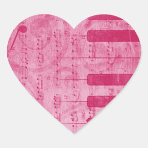 Cool antique grunge effect piano music notes heart sticker