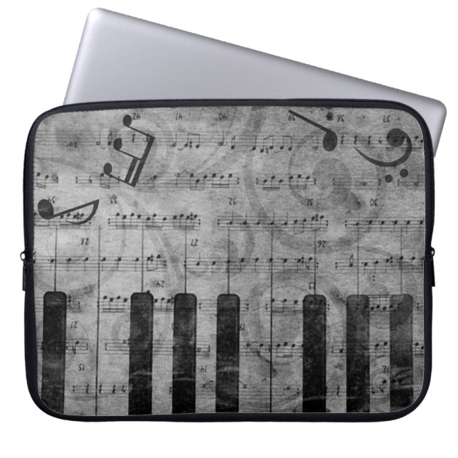 Cool antique grunge effect piano music notes laptop sleeve (Front)