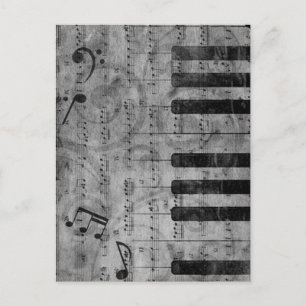 Cool antique grunge effect piano music notes postcard