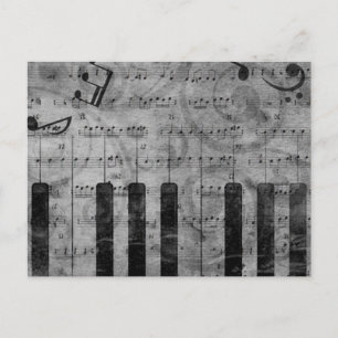 Cool antique grunge effect piano music notes postcard