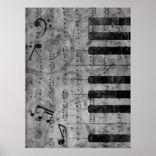 Cool antique grunge effect piano music notes poster
