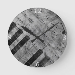 Cool antique grunge effect piano music notes round clock