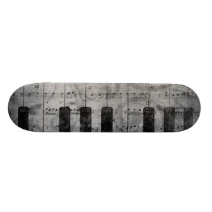 Cool antique grunge effect piano music notes skateboard