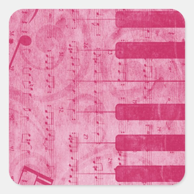 Cool antique grunge effect piano music notes square sticker (Front)