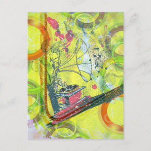 Cool Antique music player music notes colourful Postcard