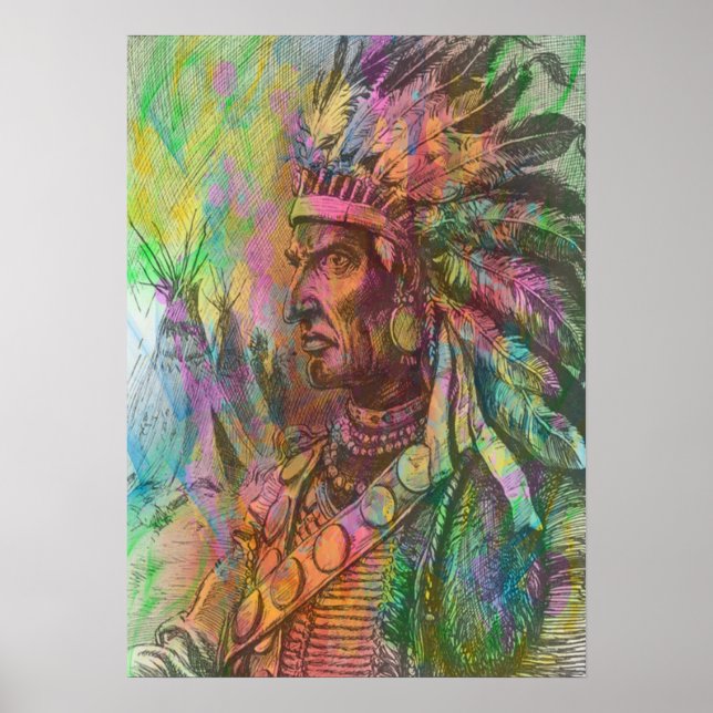 Cool antique native American Indian clipart Poster (Front)