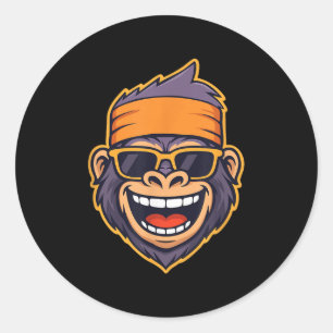 Cool Ape Gorilla Head Funky Monkey Retro Bandanna Classic Round Sticker
