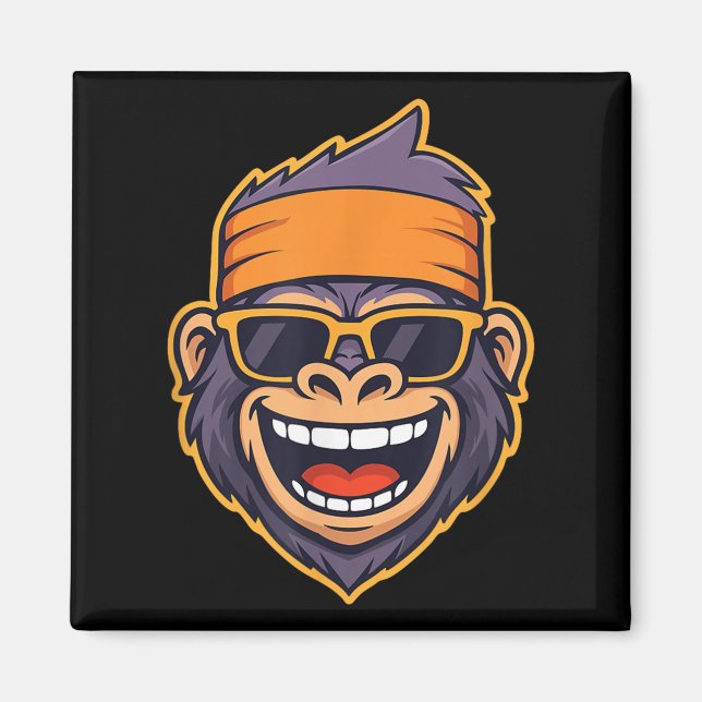 Cool Ape Gorilla Head Funky Monkey Retro Bandanna  Magnet (Front)