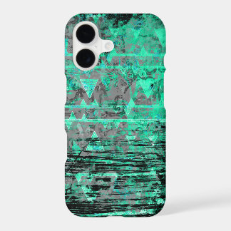 Cool Aqua and Grey Tribal Triangles Grunge