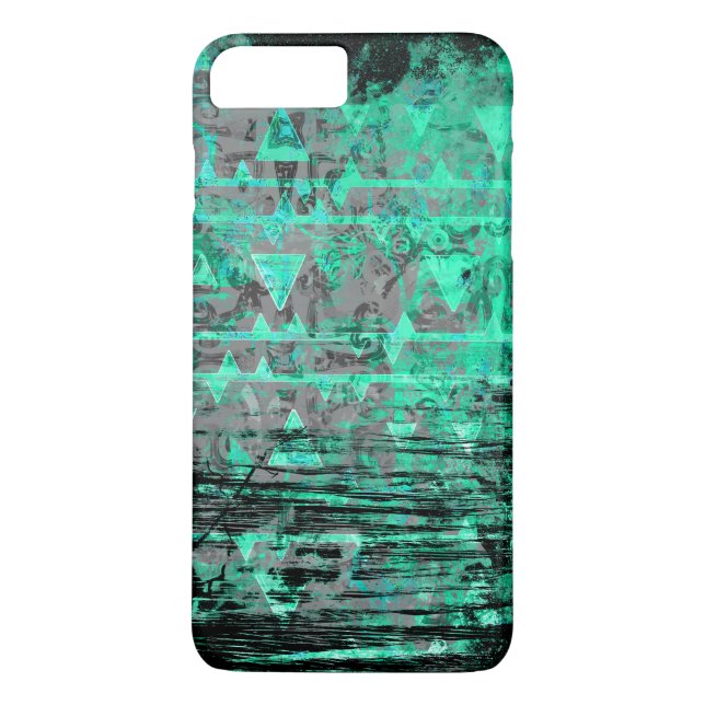 Cool Aqua and Grey Tribal Triangles Grunge Case-Mate iPhone Case (Back)
