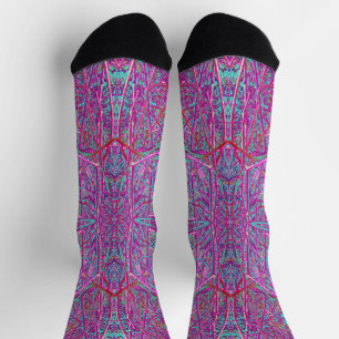 Cool Aqua and Purple Abstract Branch Pattern Socks