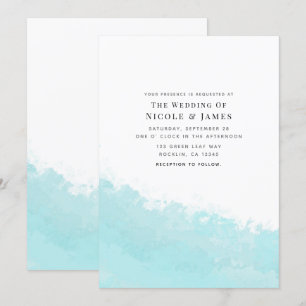 Cool Aqua Blue Wave Splash Beach Wedding Invitation