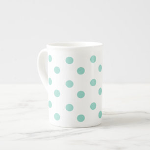 Cool Aqua Polka Dots on White Bone China Mug