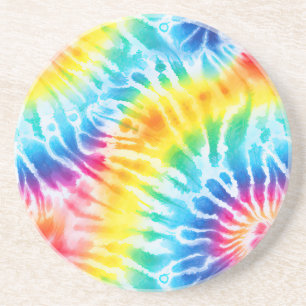 Cool Aqua Red Blue Yellow Orange Tie Dye Coaster
